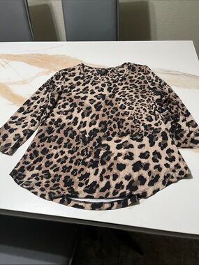 JM Collection Leopard Print Long Sleeve Top - Beige and Black